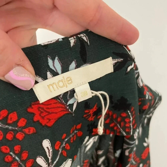 Maje Penny Green Botanical Wide Leg Zip Front Jumpsuit Size 38 (Medium) - Picture 3 of 6